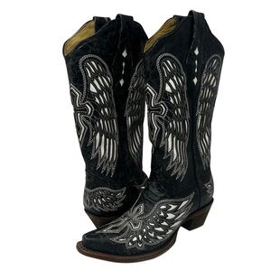 Corral Black Western Boots with White Wing Embroidery